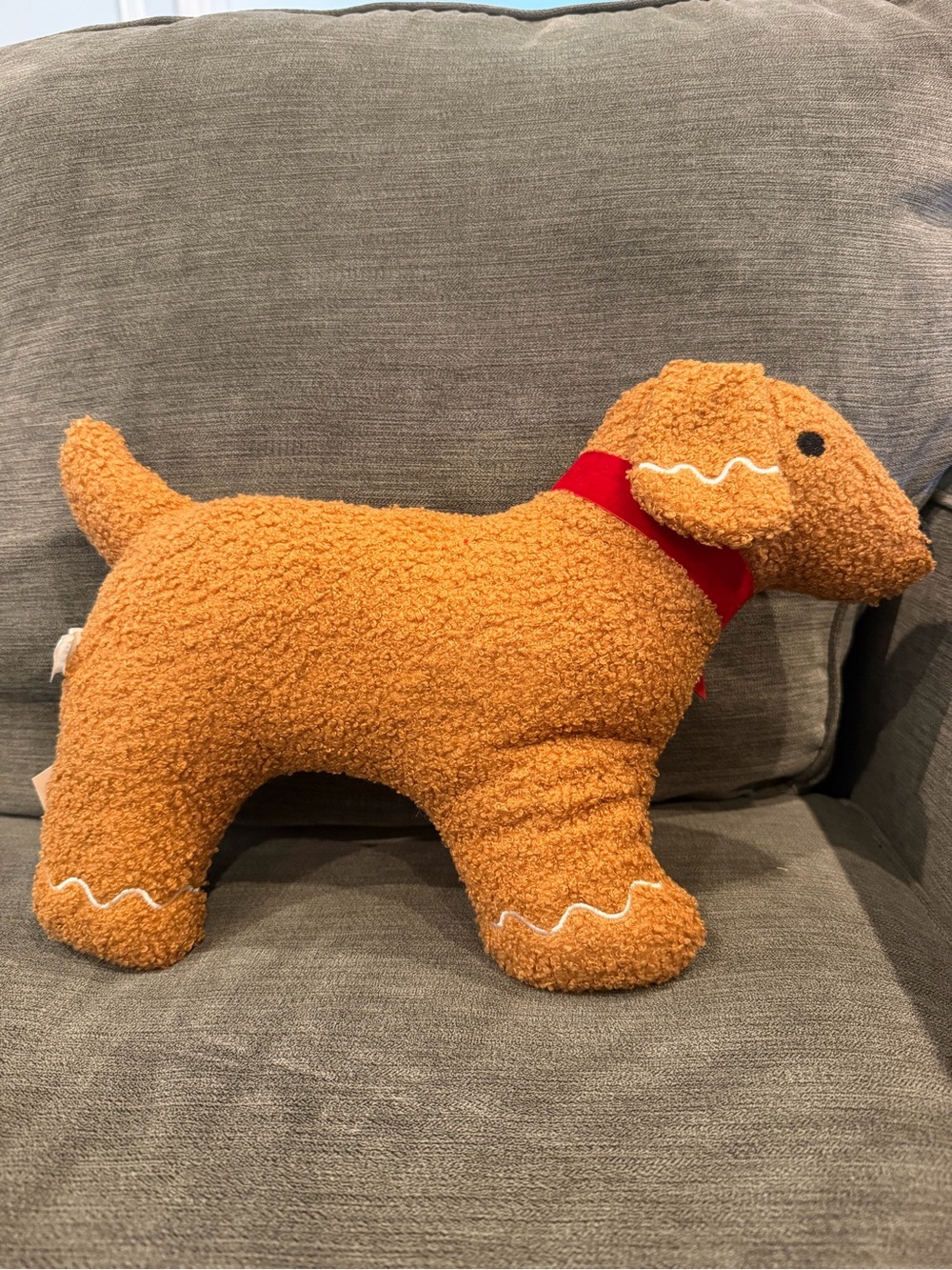 New! Gingerbread Brown Dog Pillow with Red Bow from Target Bullseye Playground
